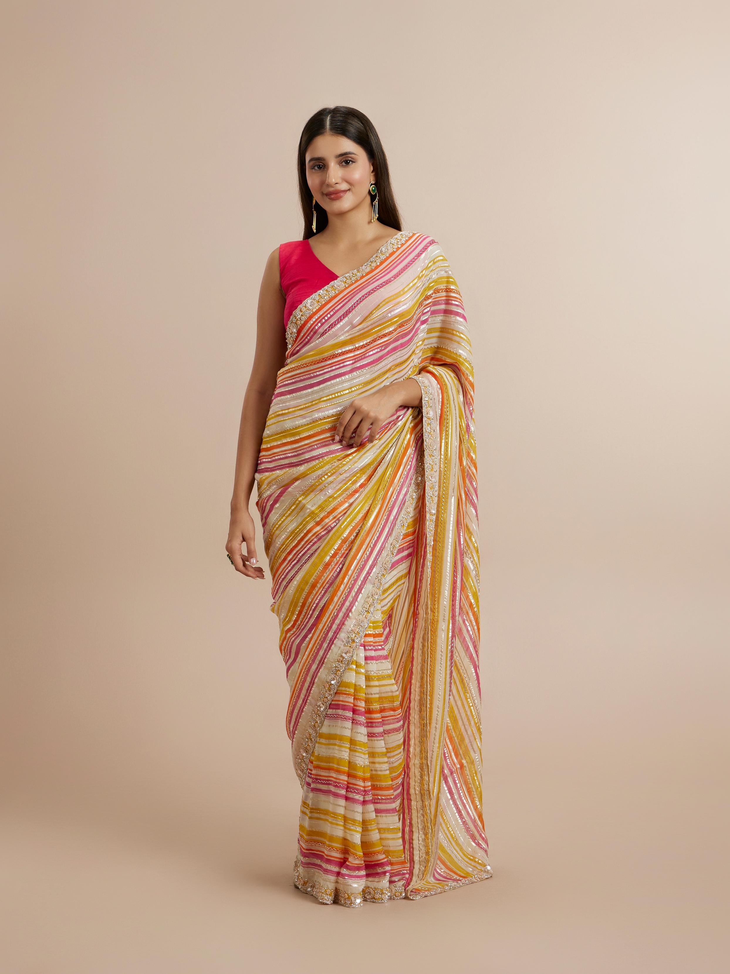 Twamev Women Majestic Cream Organza Saree