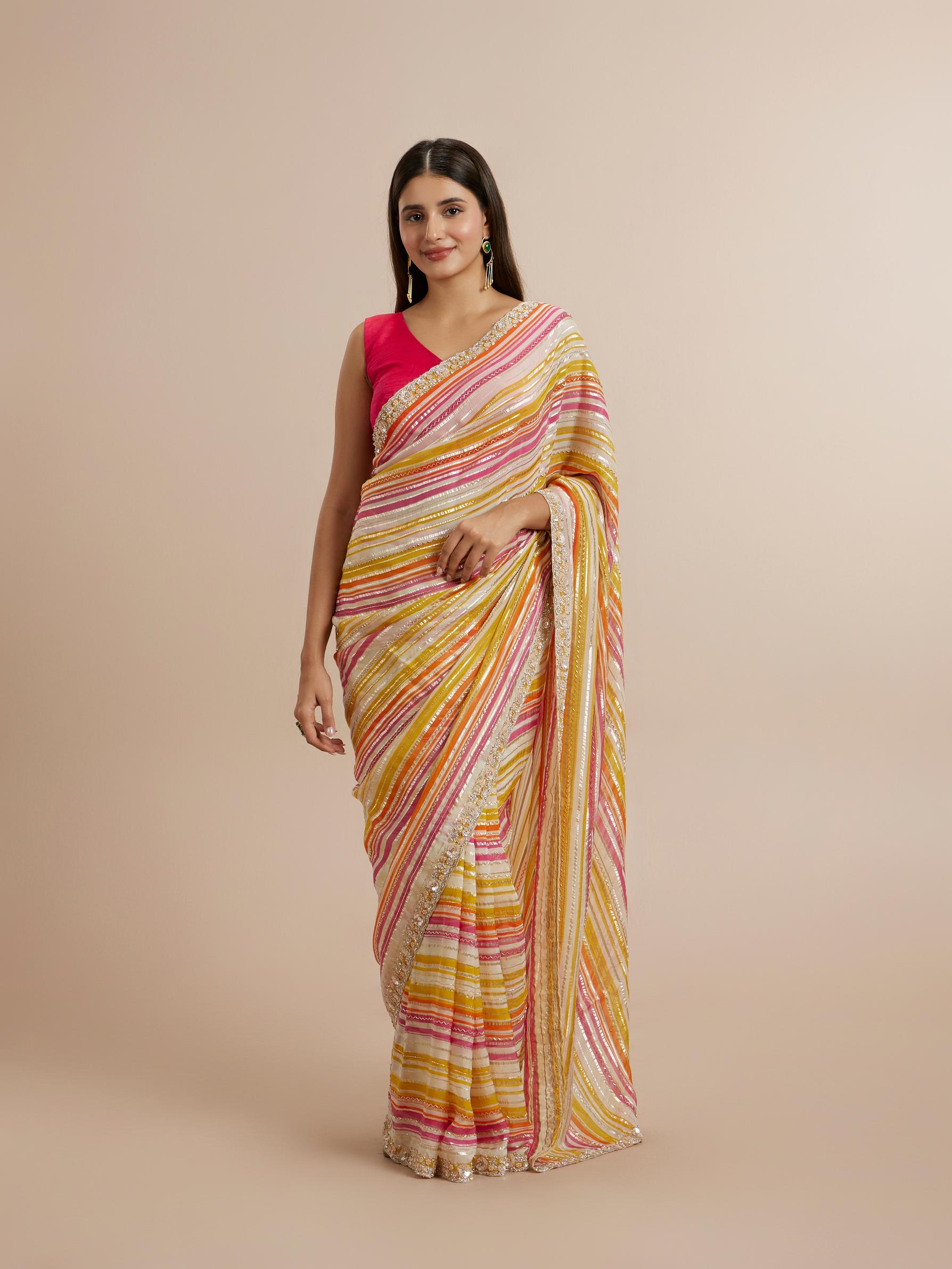 Twamev Women Majestic Cream Organza Saree