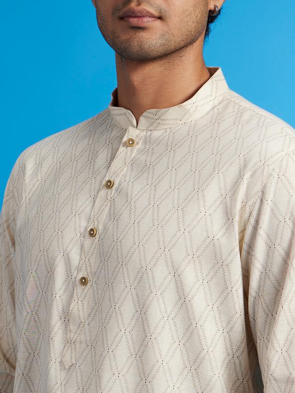 Diwas Men Cream Beige Harlequin Printed Kurta