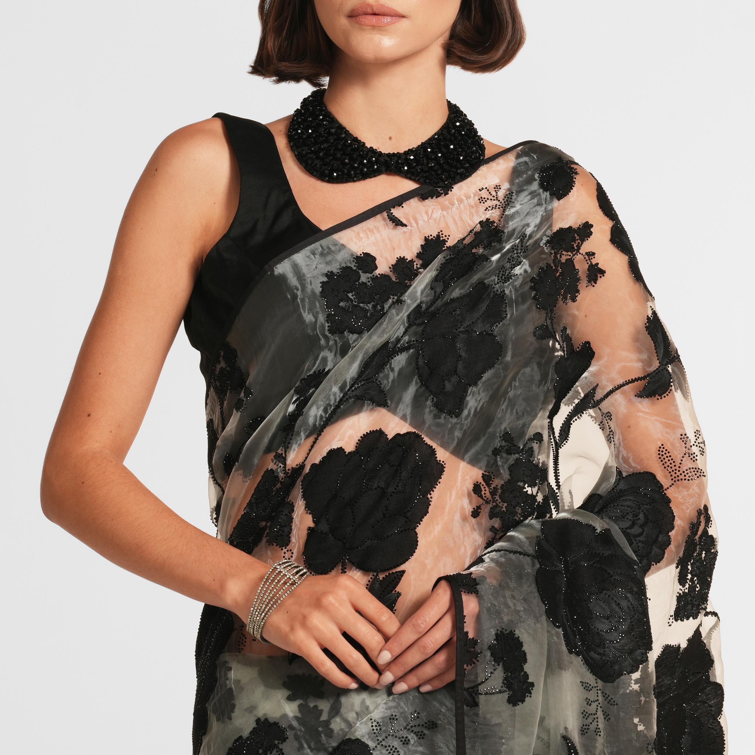 Twamev Women Black Night Elegance Organza Saree