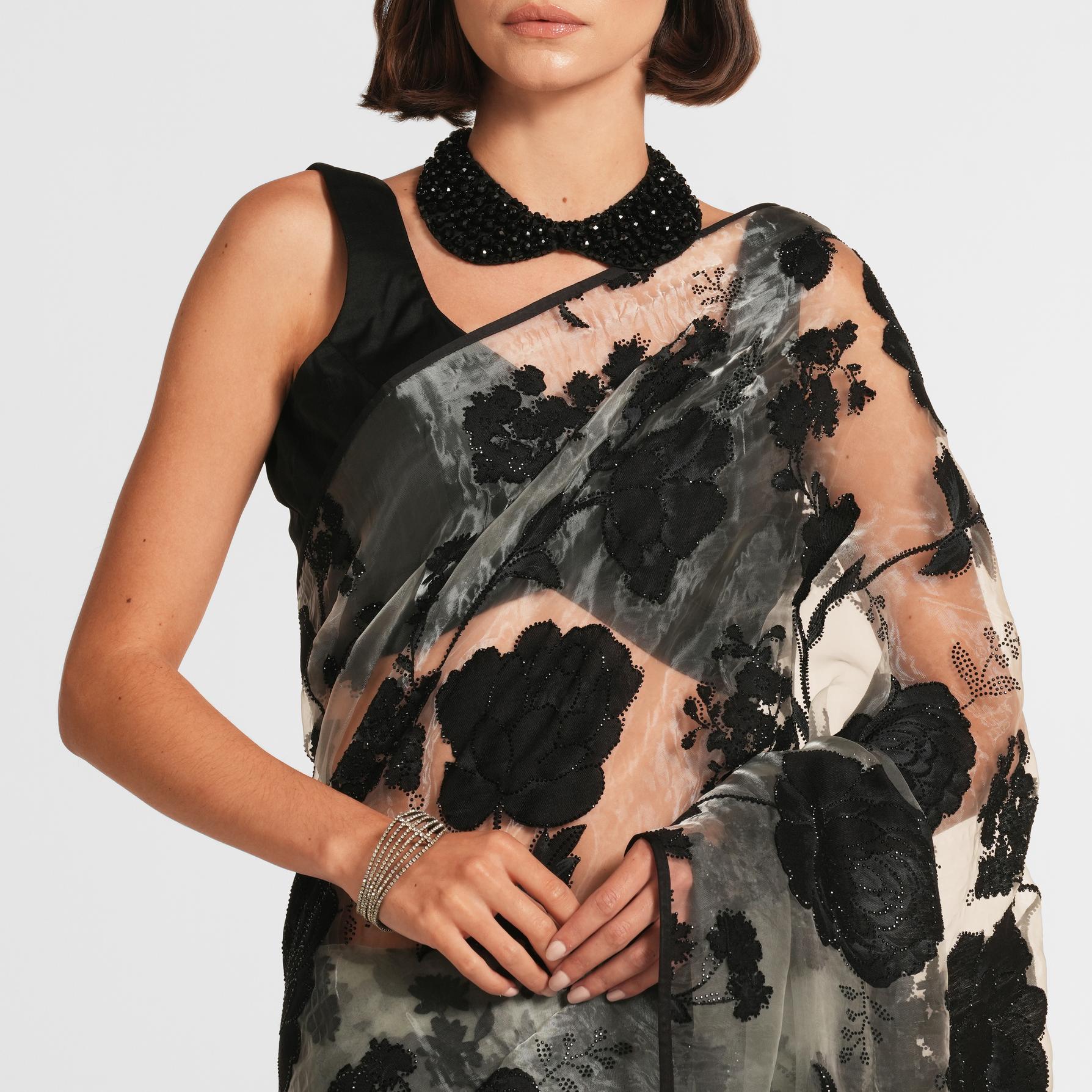 Twamev Women Black Night Elegance Organza Saree
