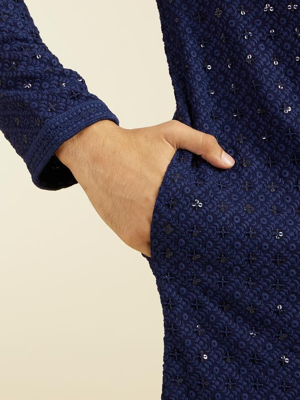 Diwas Men Navy Blue Chikankari Kurta with Sequin