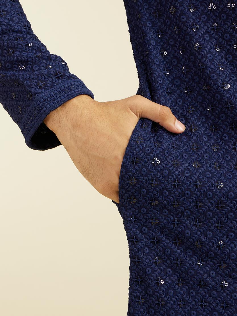 Diwas Men Navy Blue Chikankari Kurta with Sequin