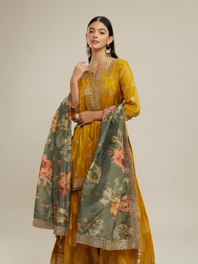 Twamev Women Divine Mustard Yellow Stitched Suit