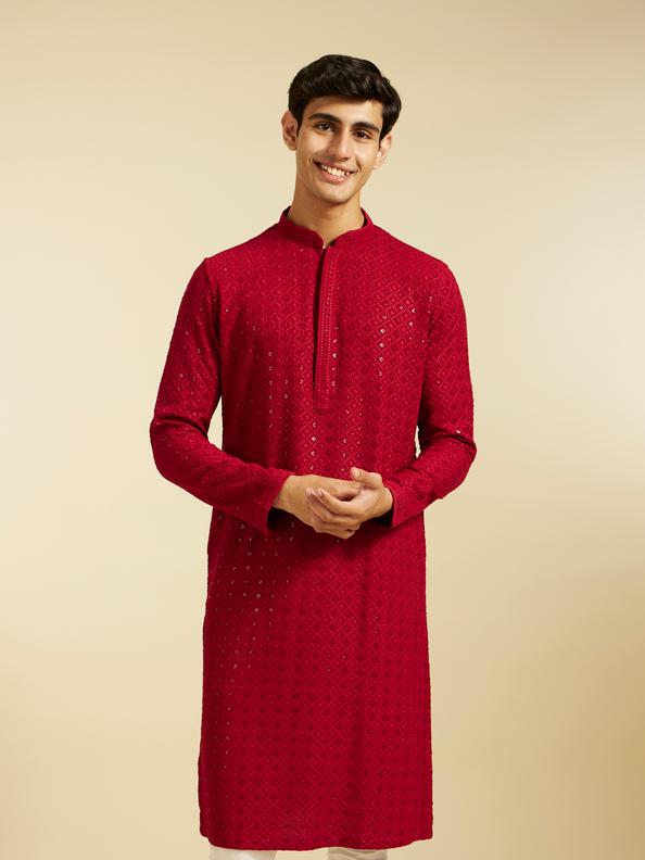 Diwas Men Maroon Red Chikankari Kurta with Sequin