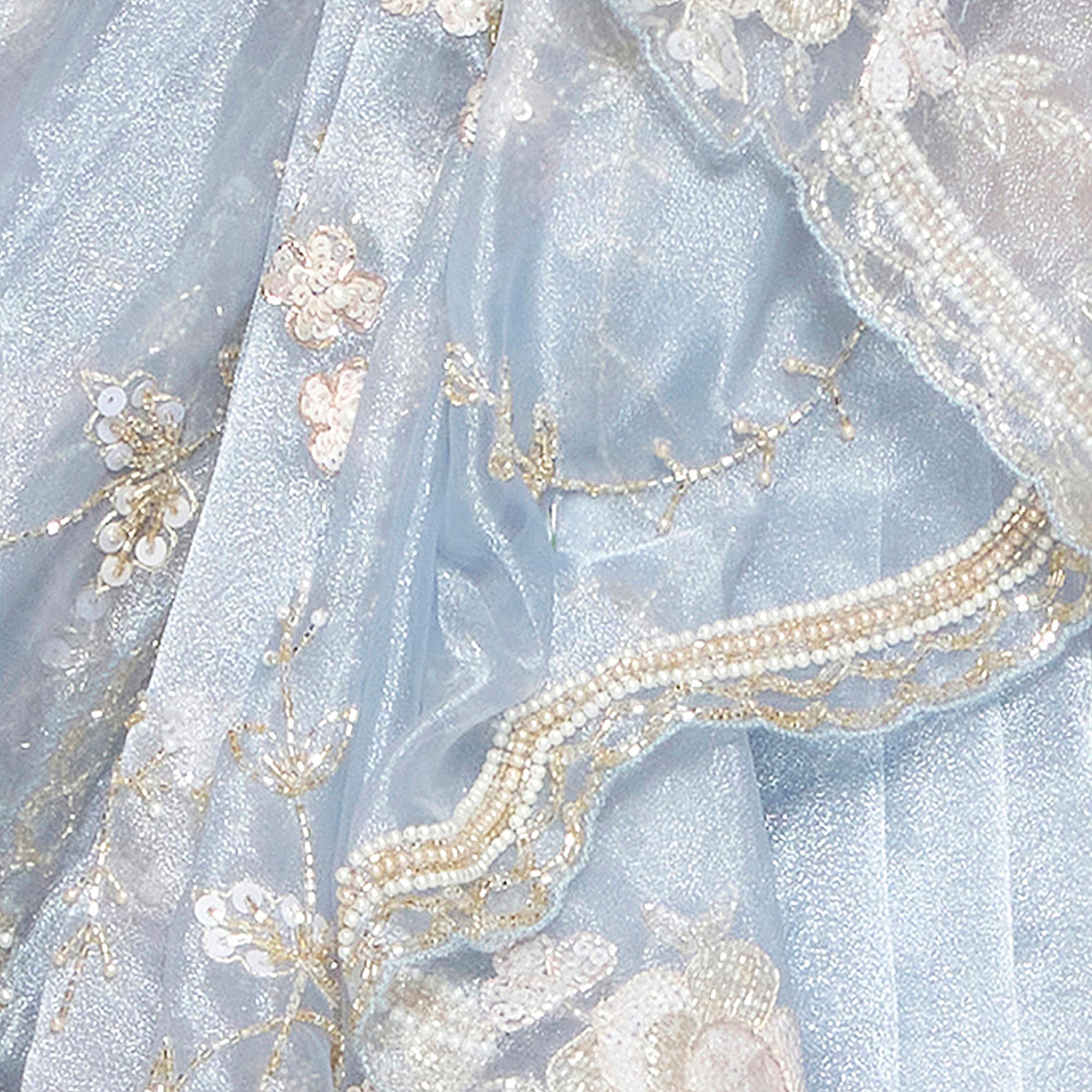 Twamev Women Twinkling Light Blue Tissue Saree