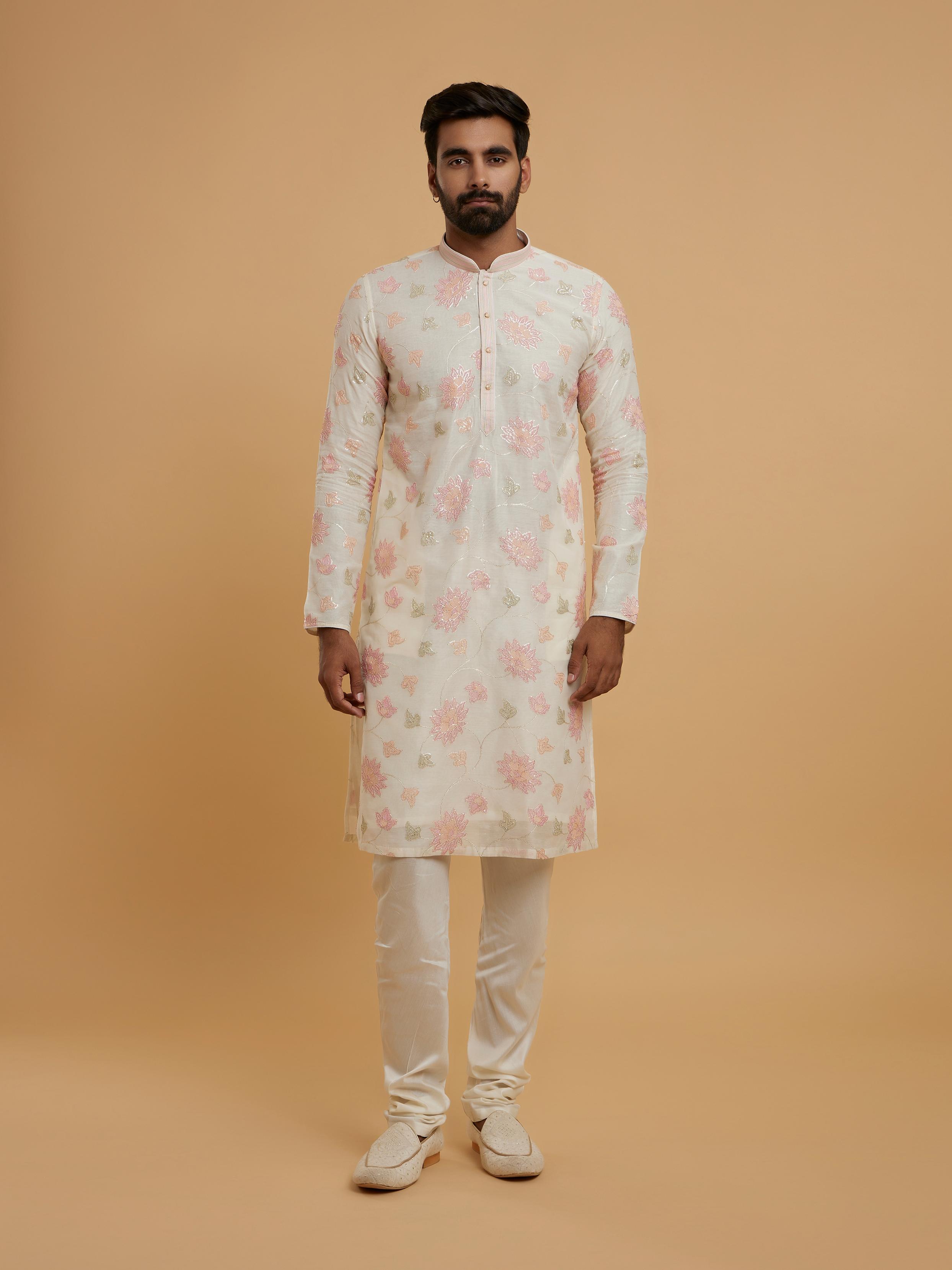 Twamev Men Elegant Cream Chanderi Kurta Pajama