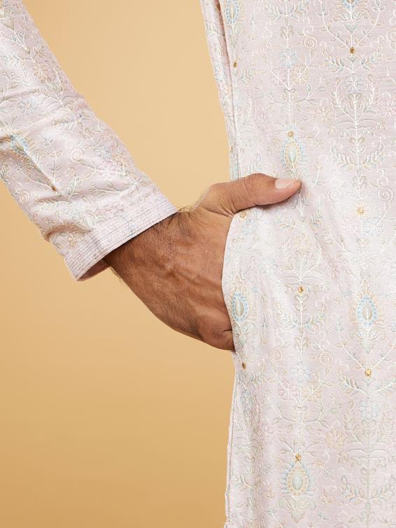 Twamev Men Soft Lilac Botanical Printed Kurta Set