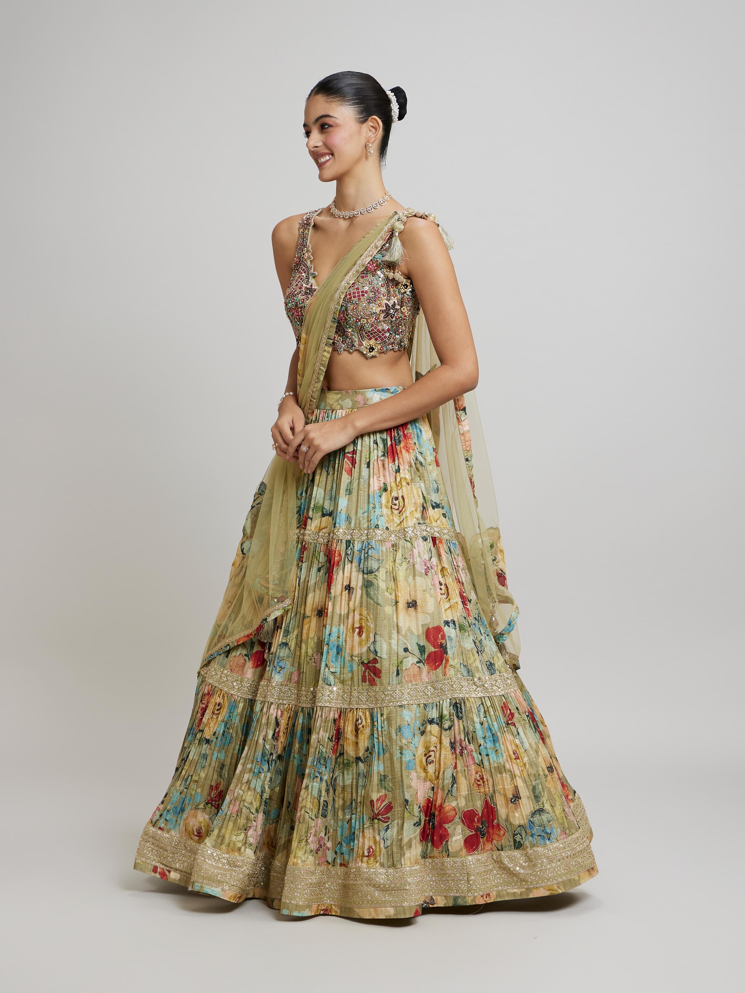 Twamev Women Enchanting Pista Green Lehenga