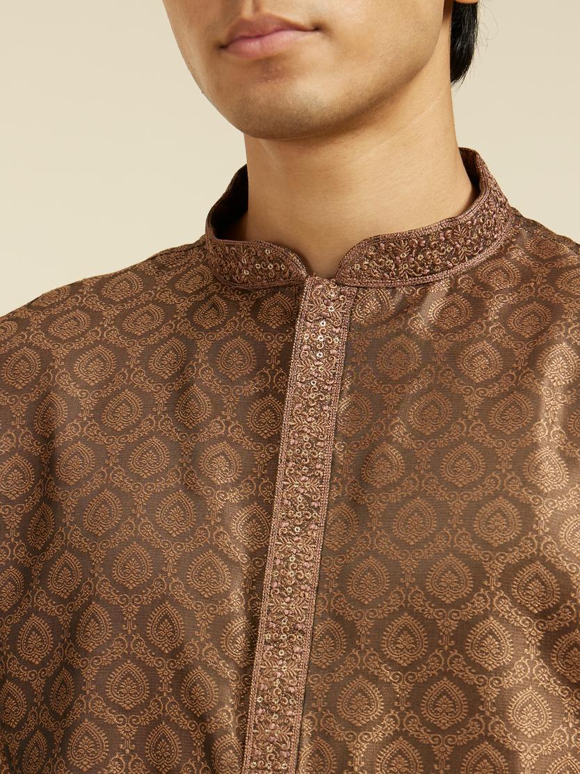 Diwas Men Mocha Brown Jaal Patterned Kurta with Jhallar Motifs