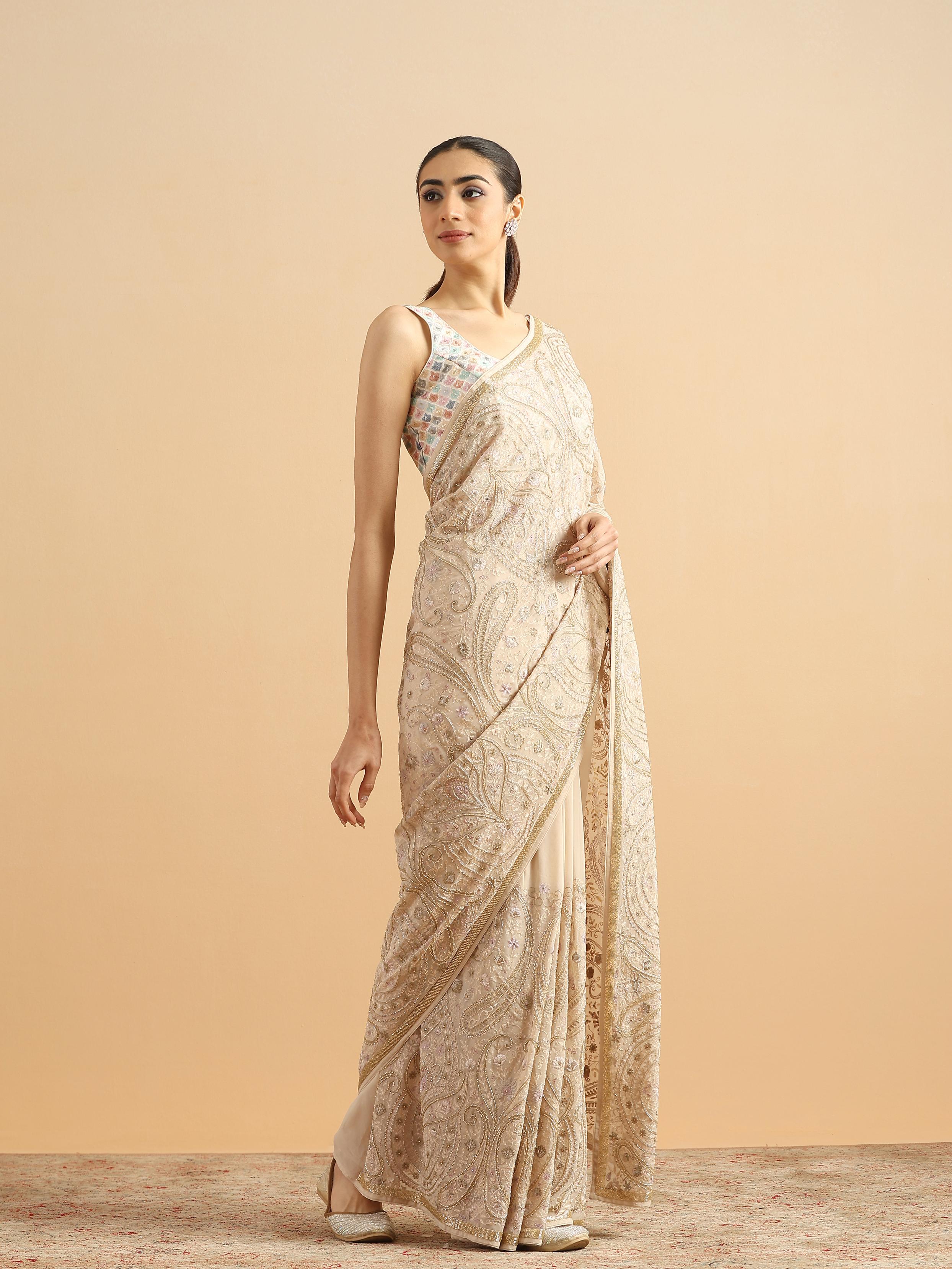 Twamev Women Graceful Cream Georgette Saree