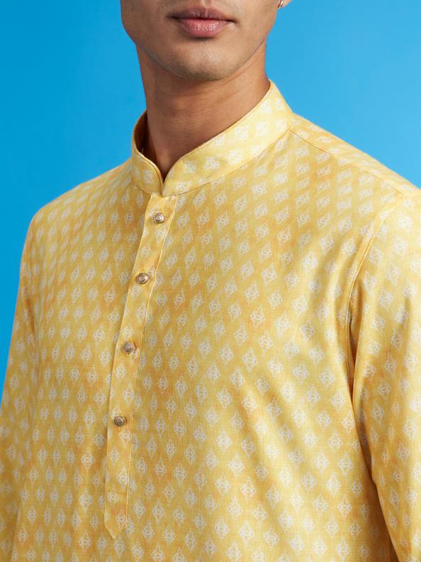 Diwas Men Sunshine Yellow Jaal Printed Kurta