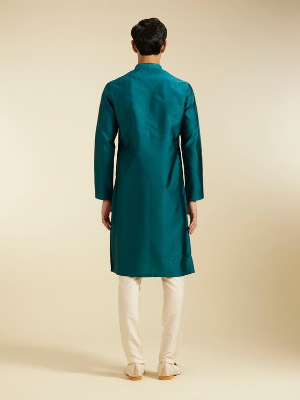 Diwas Men Teal Green Lattice Patterned Kurta