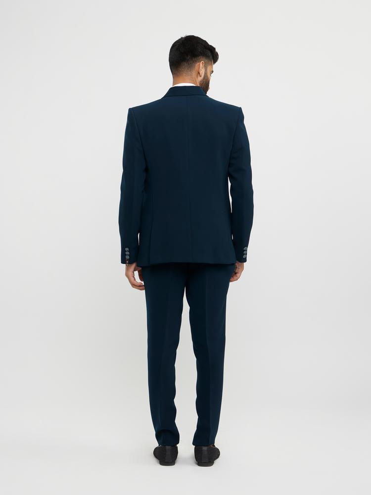 Twamev Men Teal Green Plain Classic Suit Set with Cutdana Work
