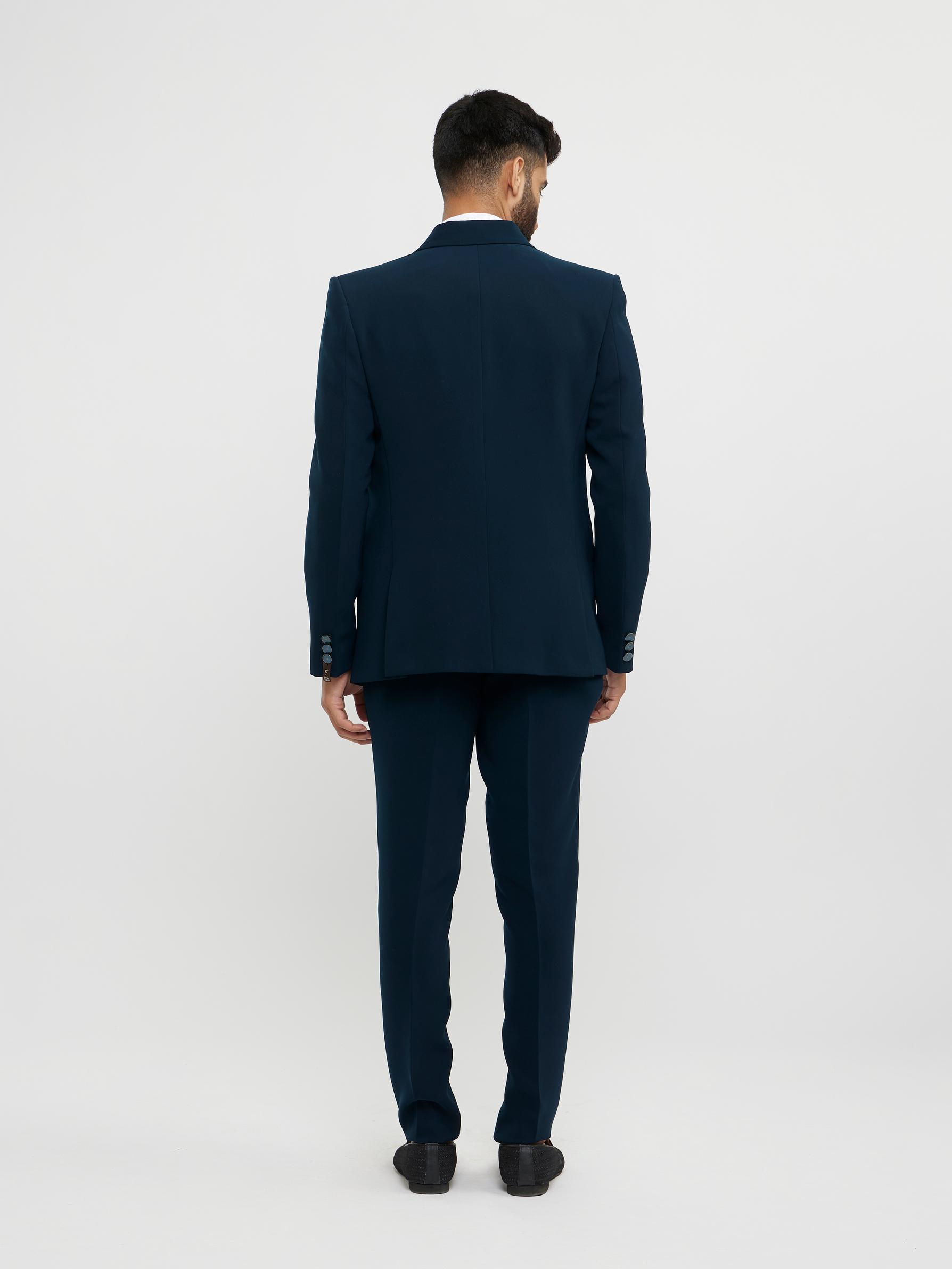 Twamev Men Teal Green Plain Classic Suit Set with Cutdana Work