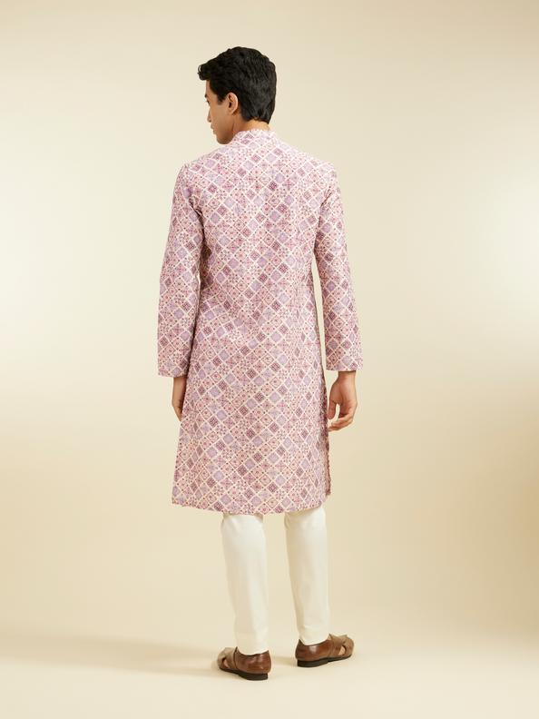 Diwas Men Soft Lilac Chikankari Inspired Printed Kurta