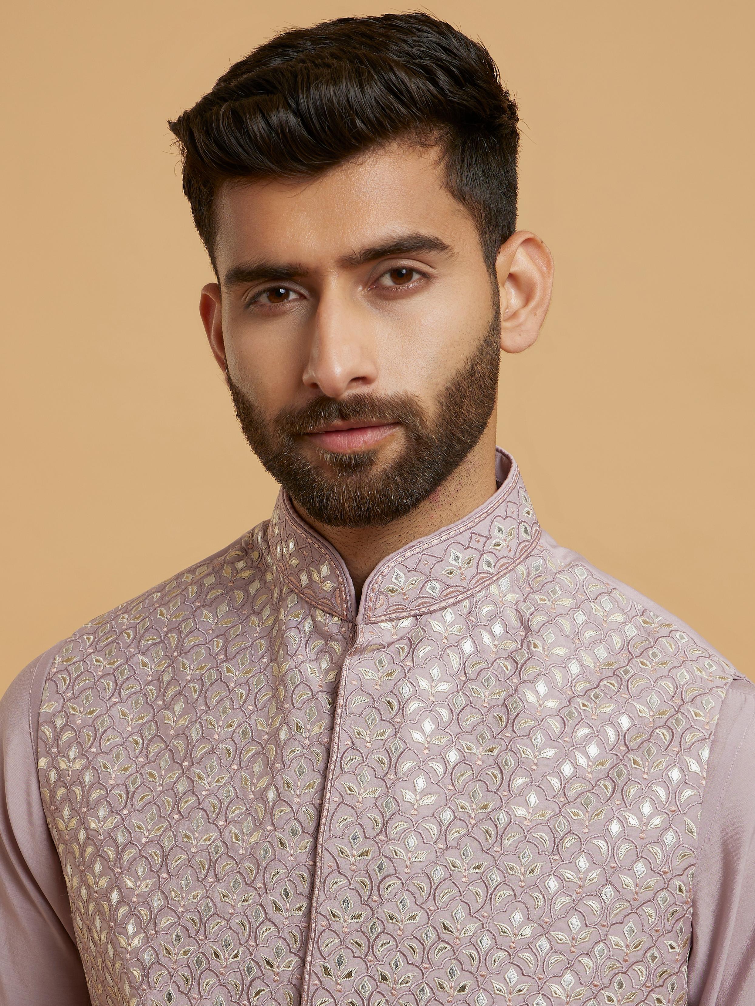 Twamev Men Lilac Grandeur Kurta Jacket Set