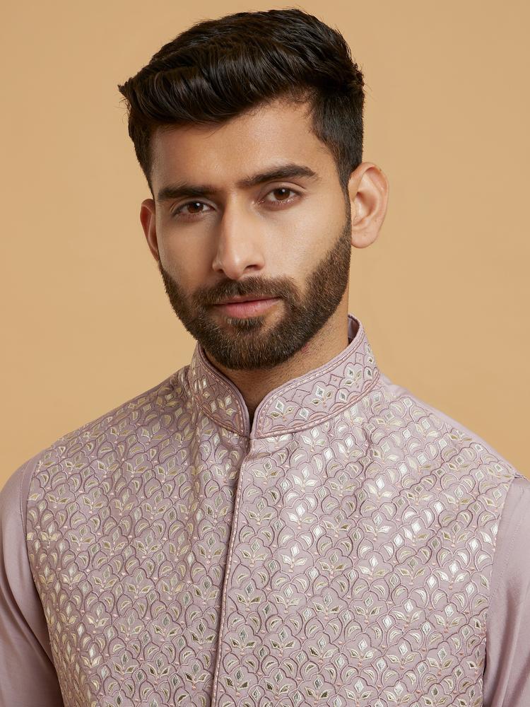 Twamev Men Lilac Grandeur Kurta Jacket Set