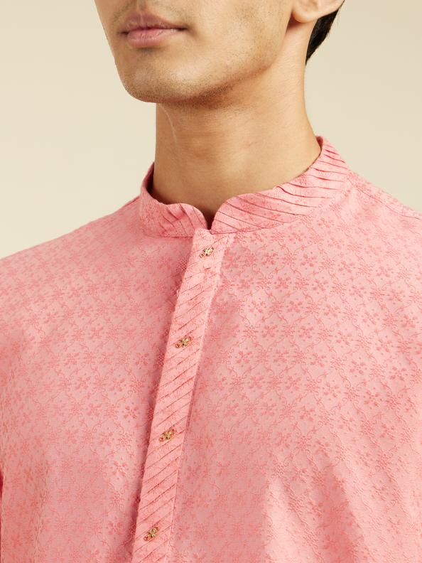 Diwas Men Coral Pink Jaal Patterned Kurta