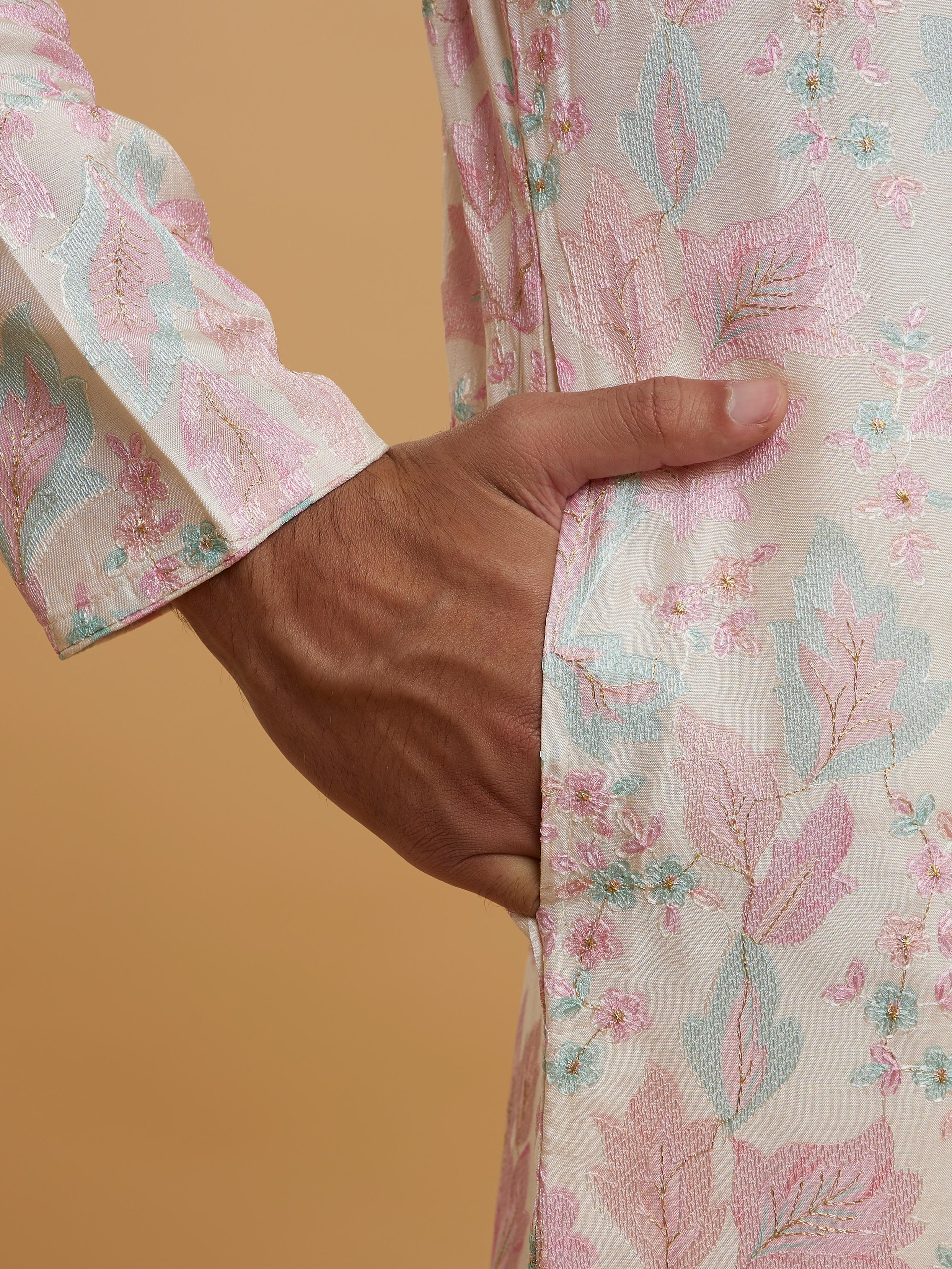 Twamev Men Festive Pink-Cream Elegance Kurta Pajama