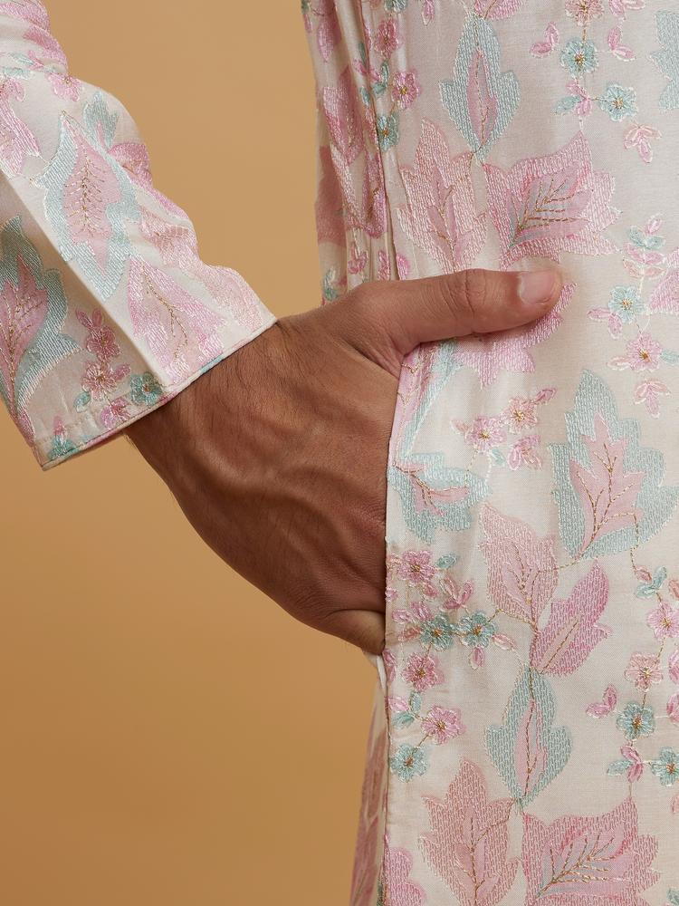 Twamev Men Festive Pink-Cream Elegance Kurta Pajama
