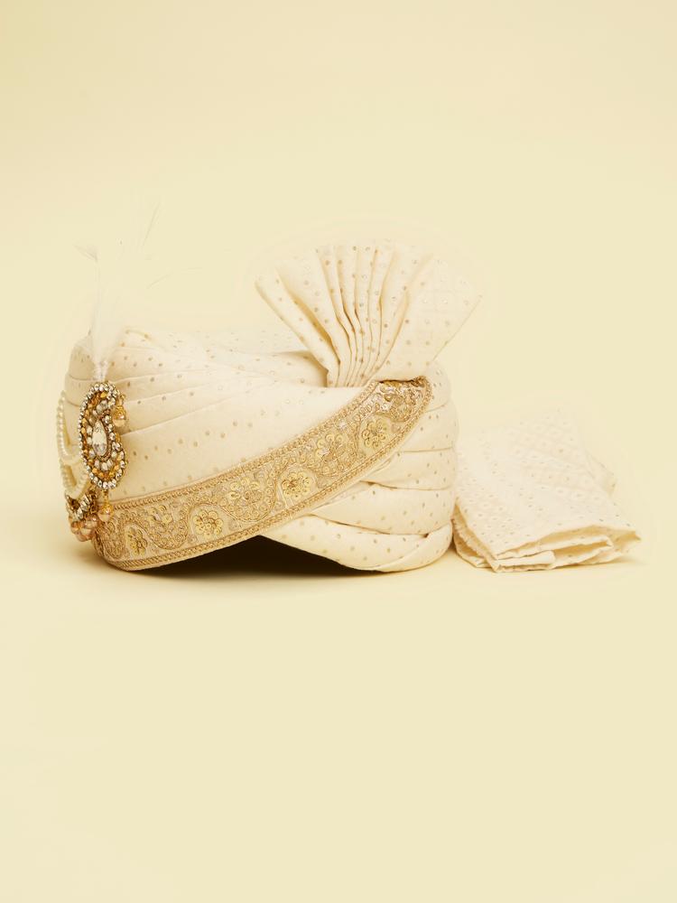 Twamev Men Elegant Cream Chanderi Safa