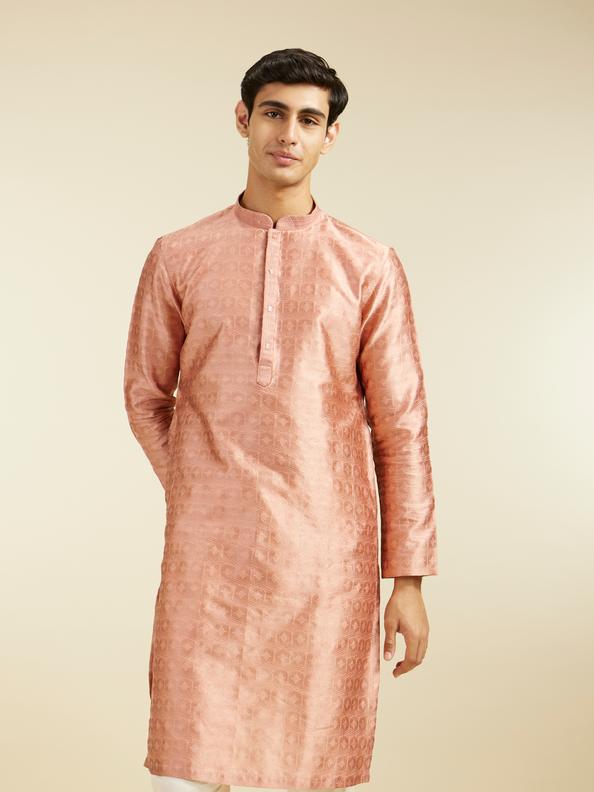 Diwas Men Peach Amber Star Self Patterned Kurta