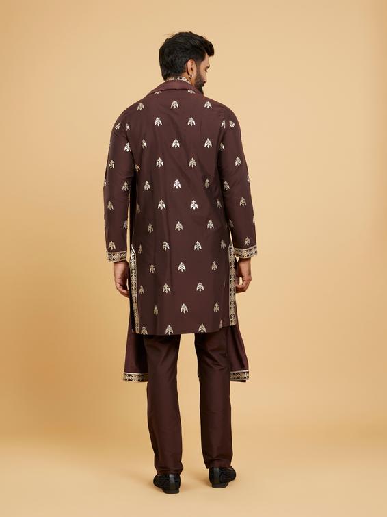 Twamev Men Rich Brown Ensemble Kurta Set with Dupatta