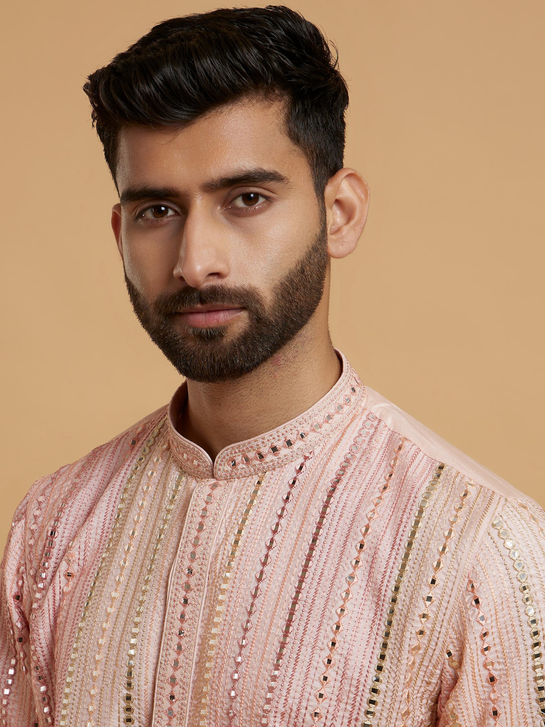 Twamev Men Peach Blossom Kurta Pajama