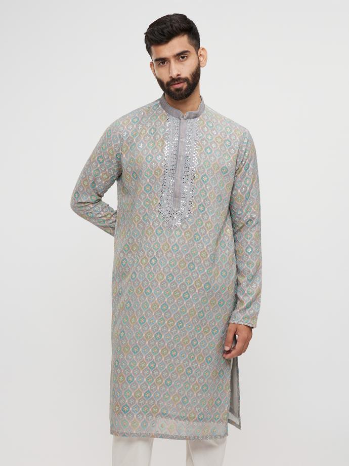 Twamev Men Elegant Dark Grey Kurta Pajama Set