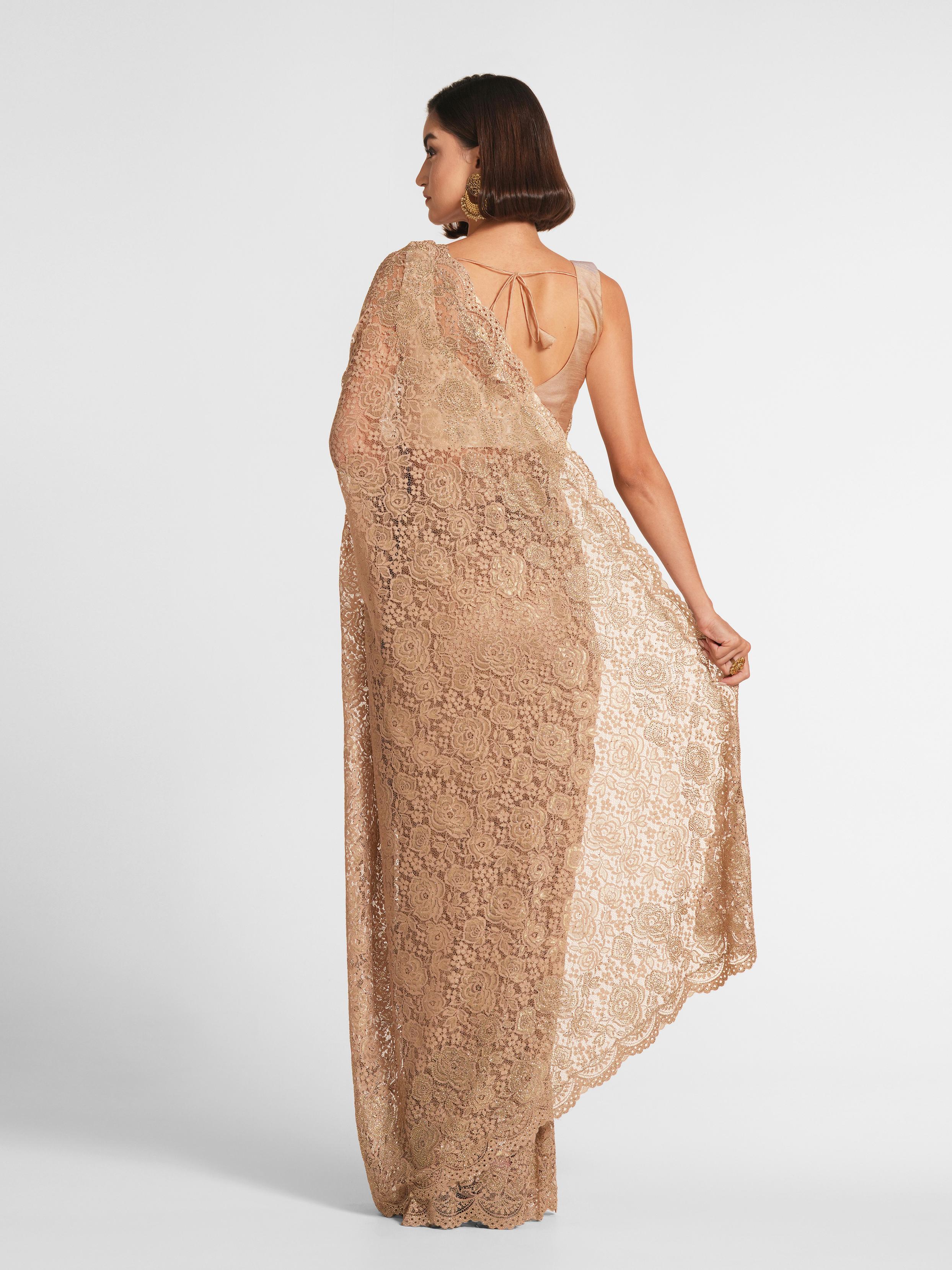 Twamev Women Beige Elegance Net Saree