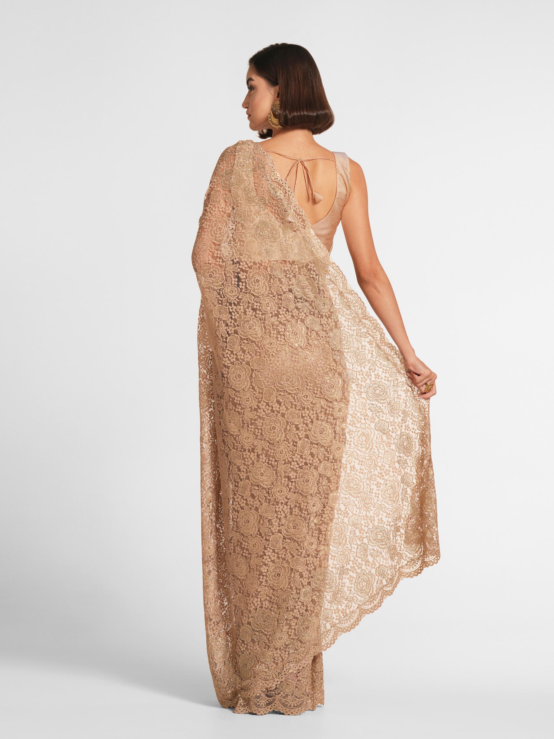 Twamev Women Beige Elegance Net Saree