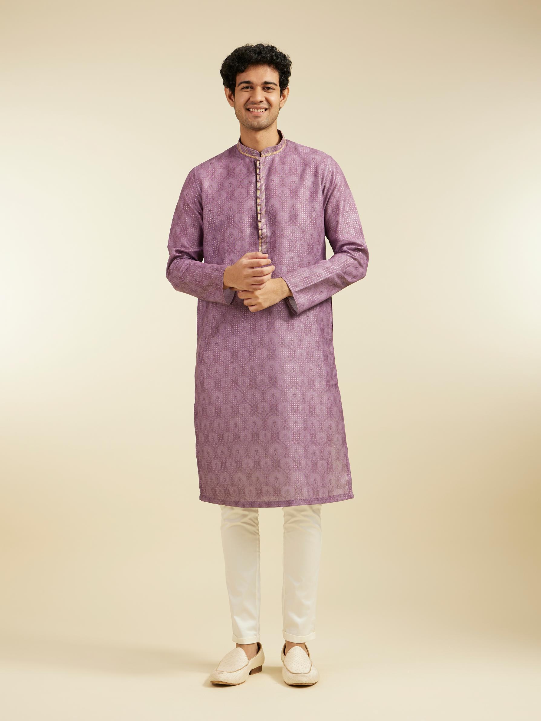 Diwas Men Royal Lilac Medallion Printed Kurta