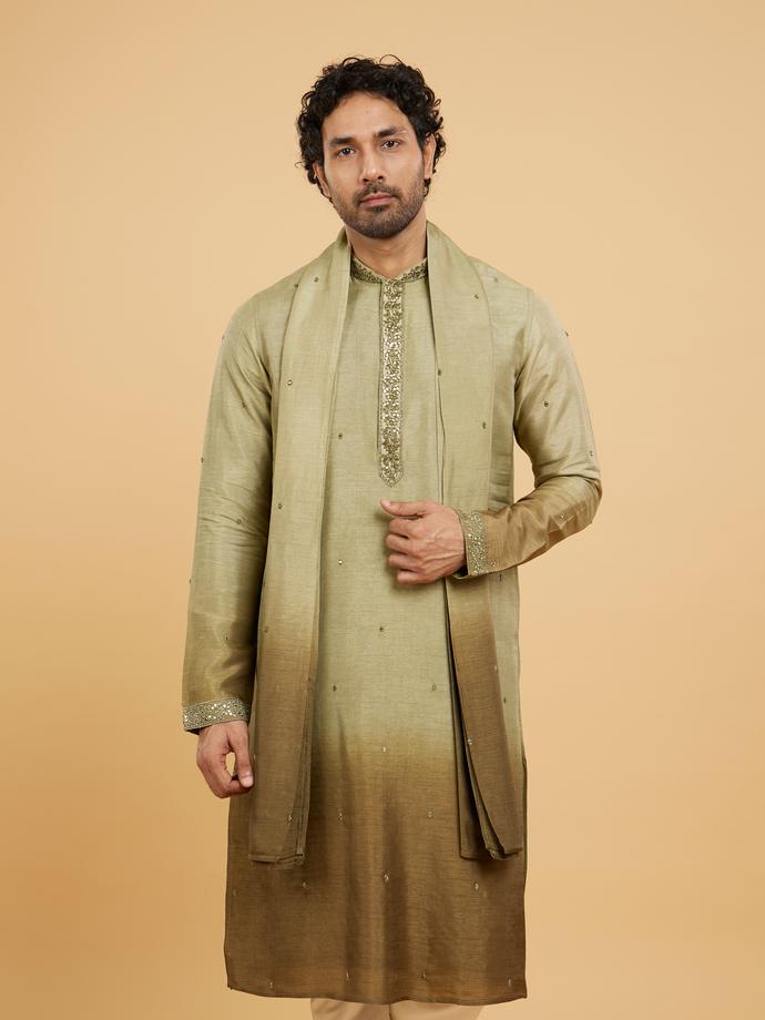 Twamev Men Olive Green Elegance Kurta Set with Dupatta