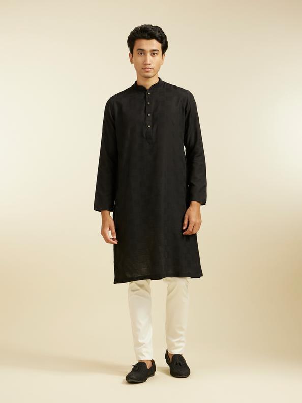 Diwas Men Ebony Black Self Textured Kurta