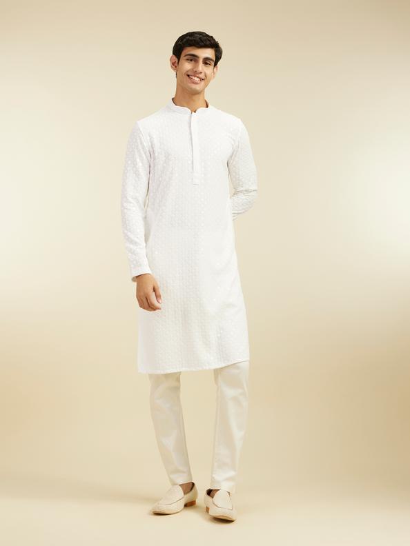 Diwas Men Warm White Chikankari Kurta with Sequin Work