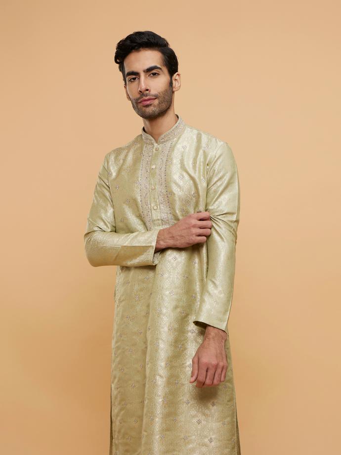 Twamev Men Smoke Grey Kurta Set with Medallion Motifs and Stone Work