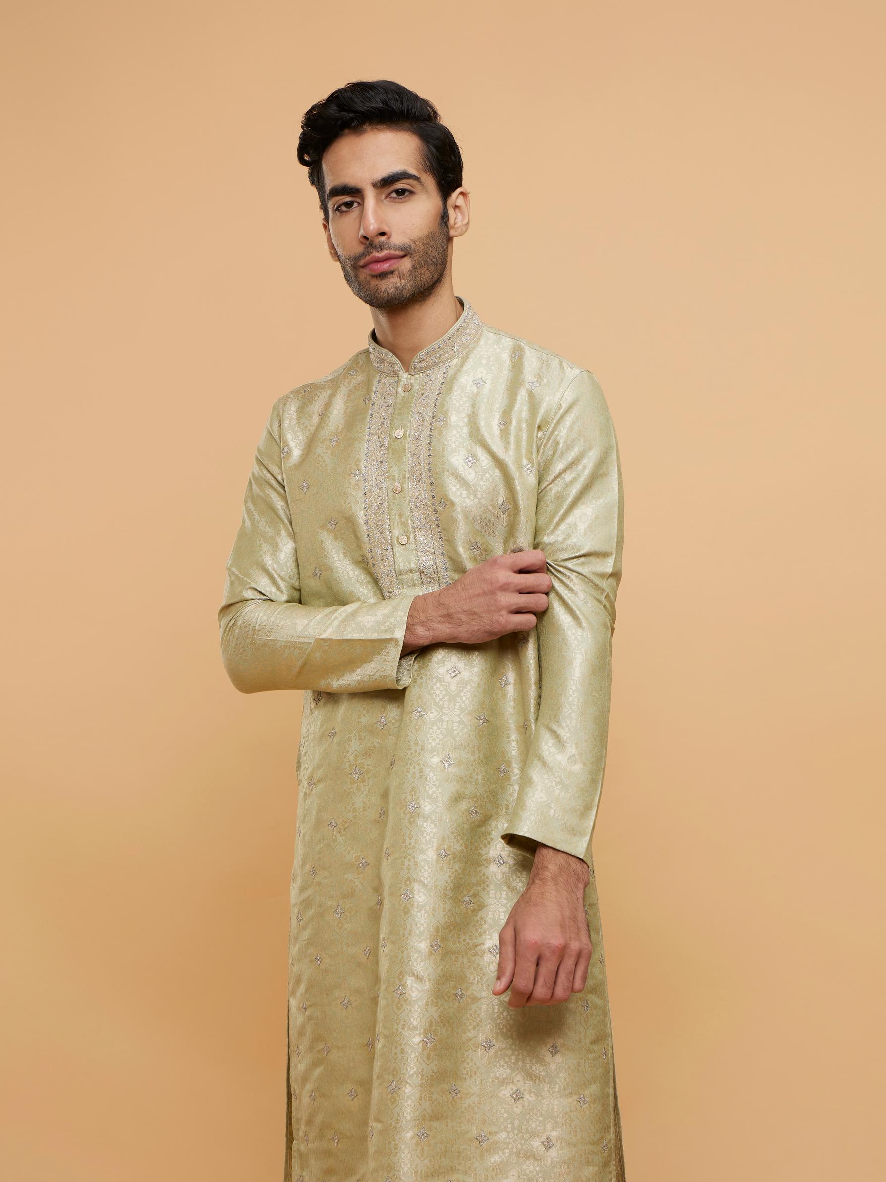 Twamev Men Smoke Grey Kurta Set with Medallion Motifs and Stone Work
