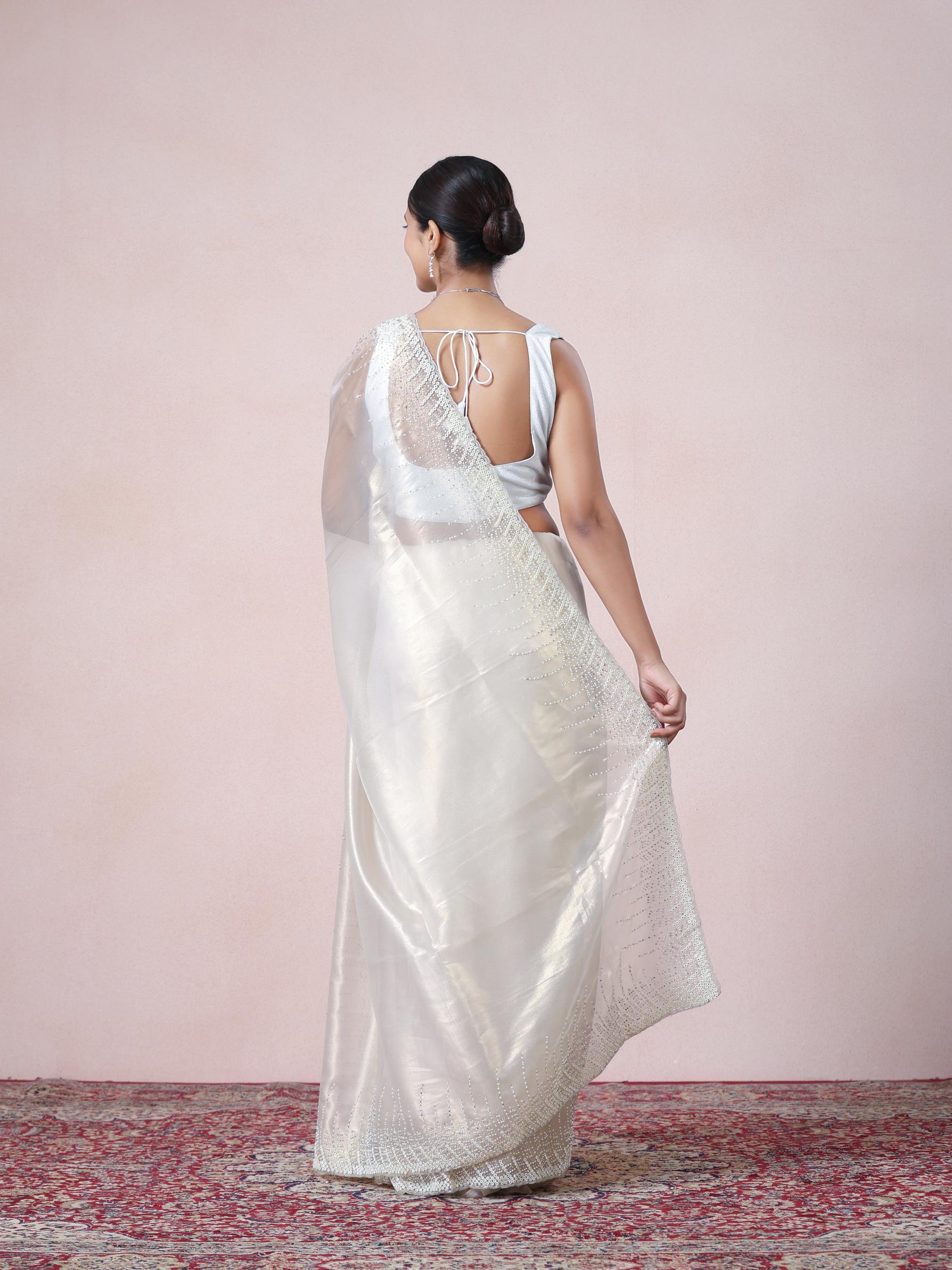 Twamev Women Creamy Sheen Organza Saree