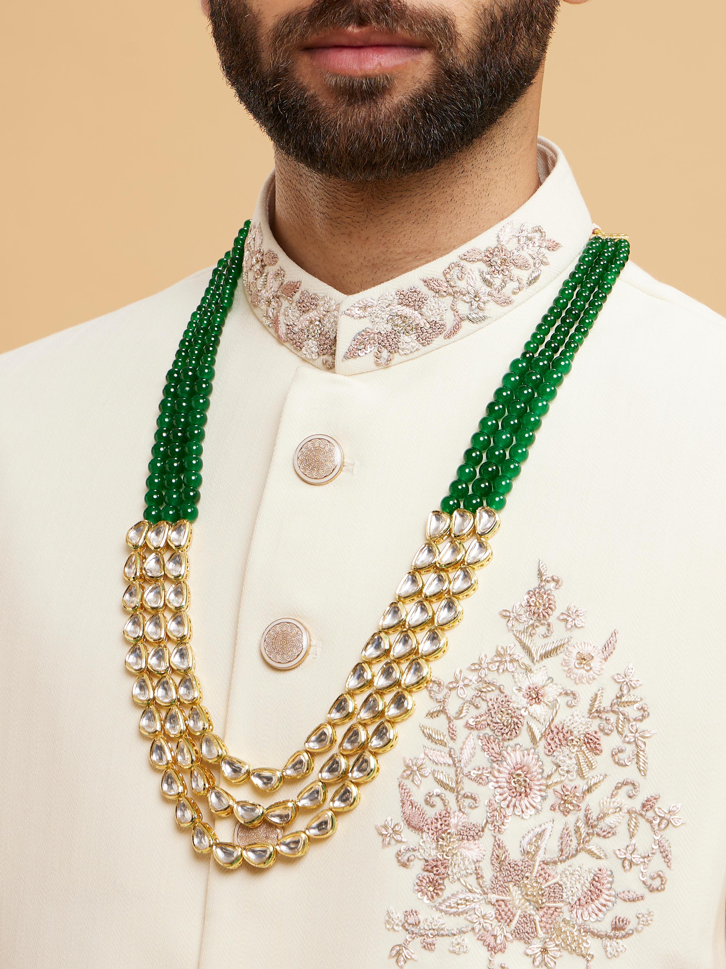 Twamev Men Twinkling White-Dark Green Mala