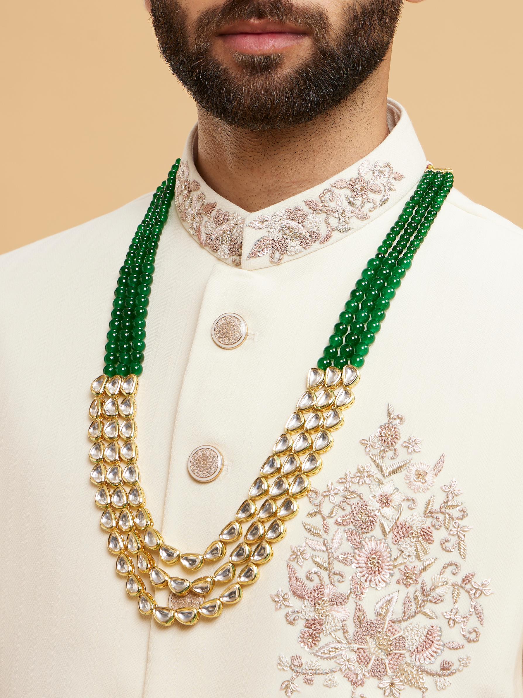 Twamev Men Twinkling White-Dark Green Mala