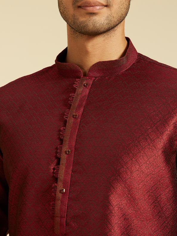 Diwas Men Maroon Red Grid Patterned Kurta