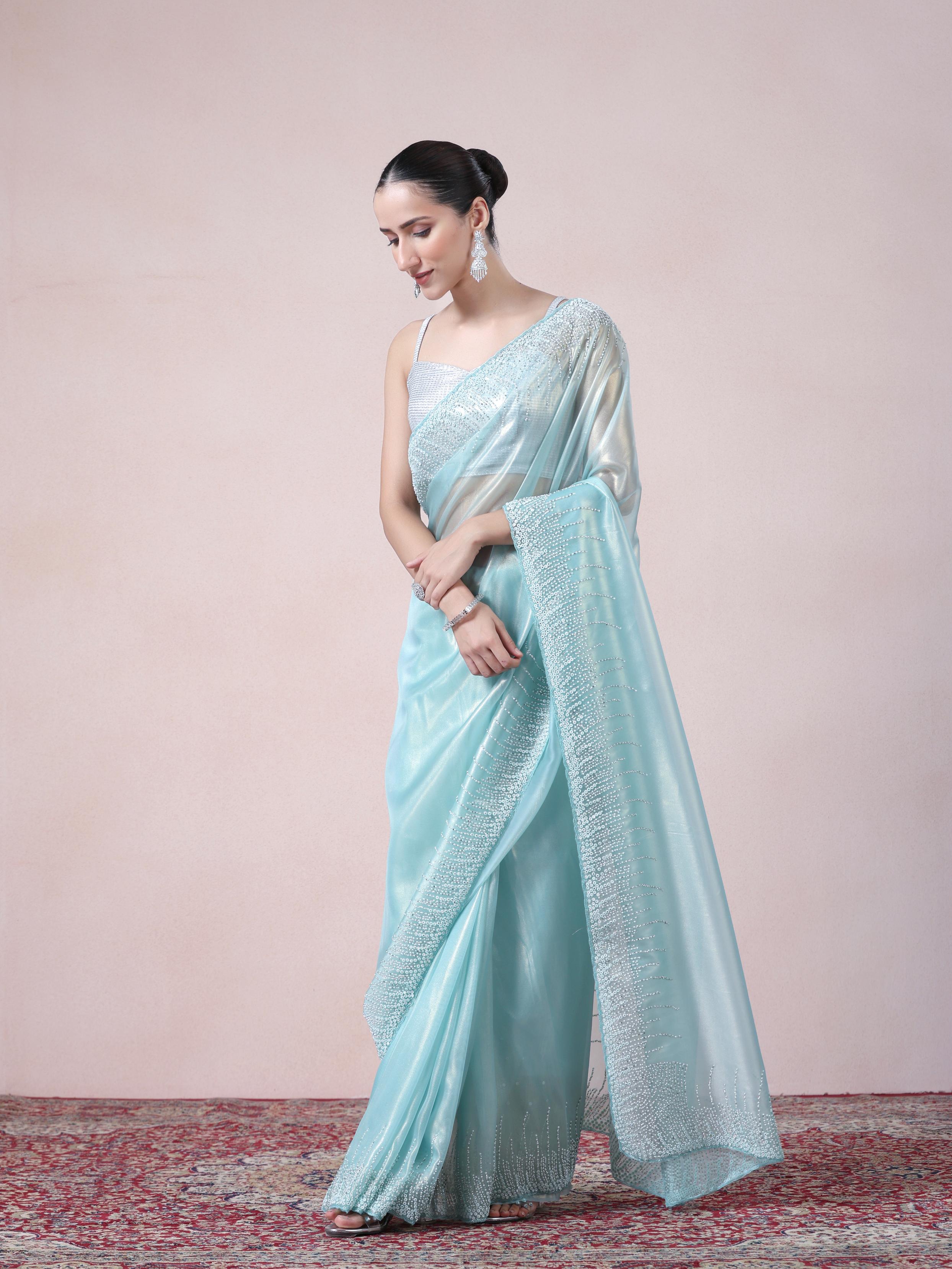 Twamev Women Sophisticated Sea Green Organza Saree