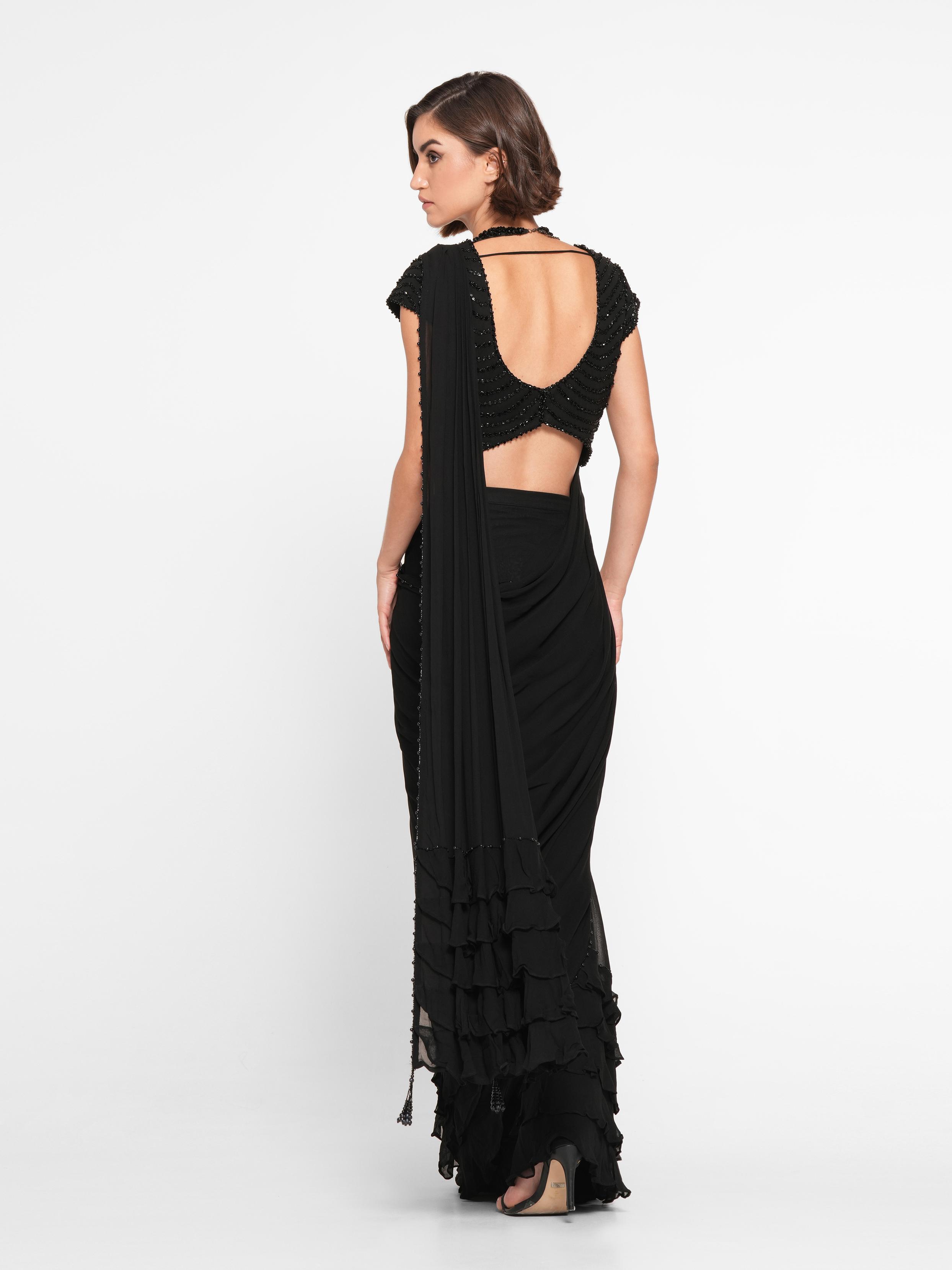 Twamev Women Black Elegance Georgette Saree