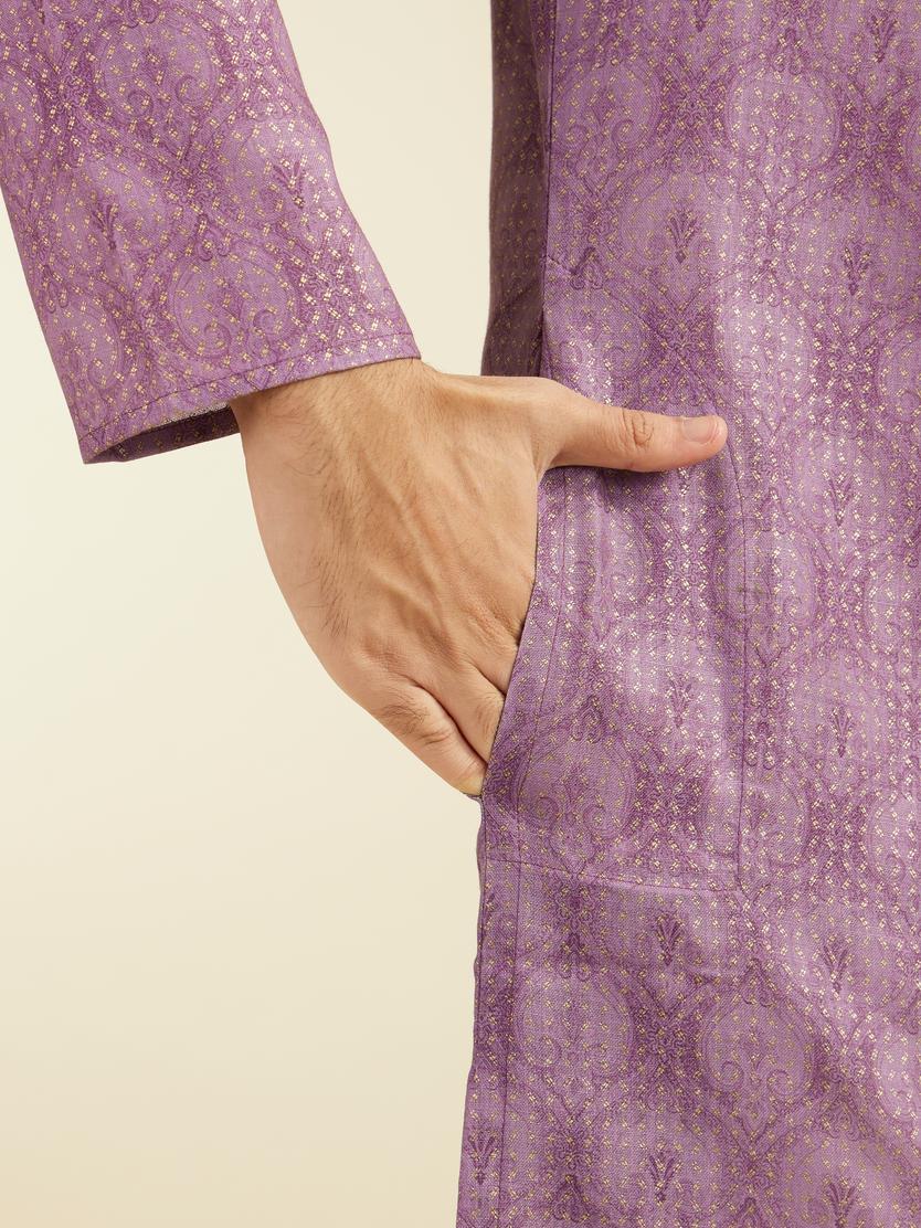 Diwas Men Royal Lilac Medallion Printed Kurta