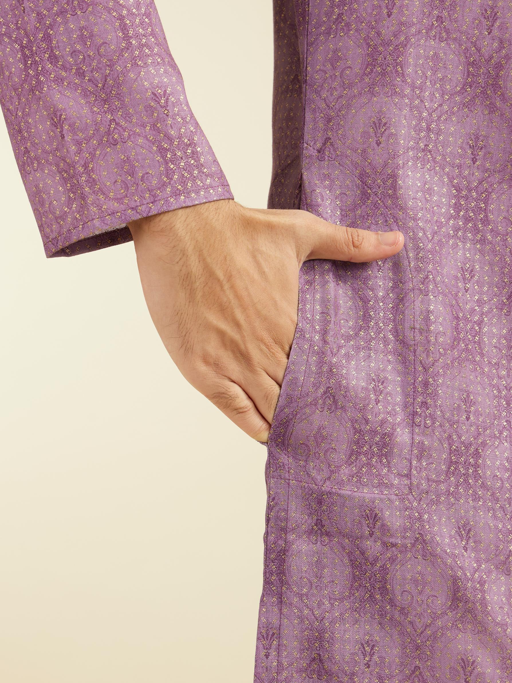 Diwas Men Royal Lilac Medallion Printed Kurta
