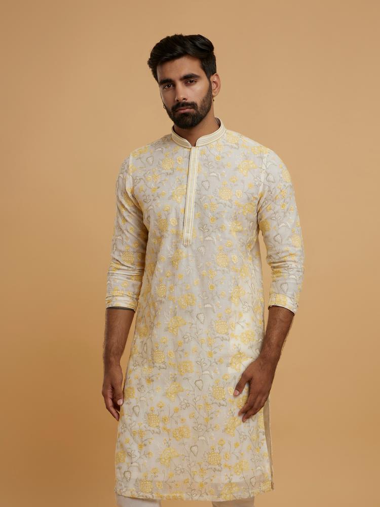 Twamev Men Twilight Beige Chanderi Kurta Pajama