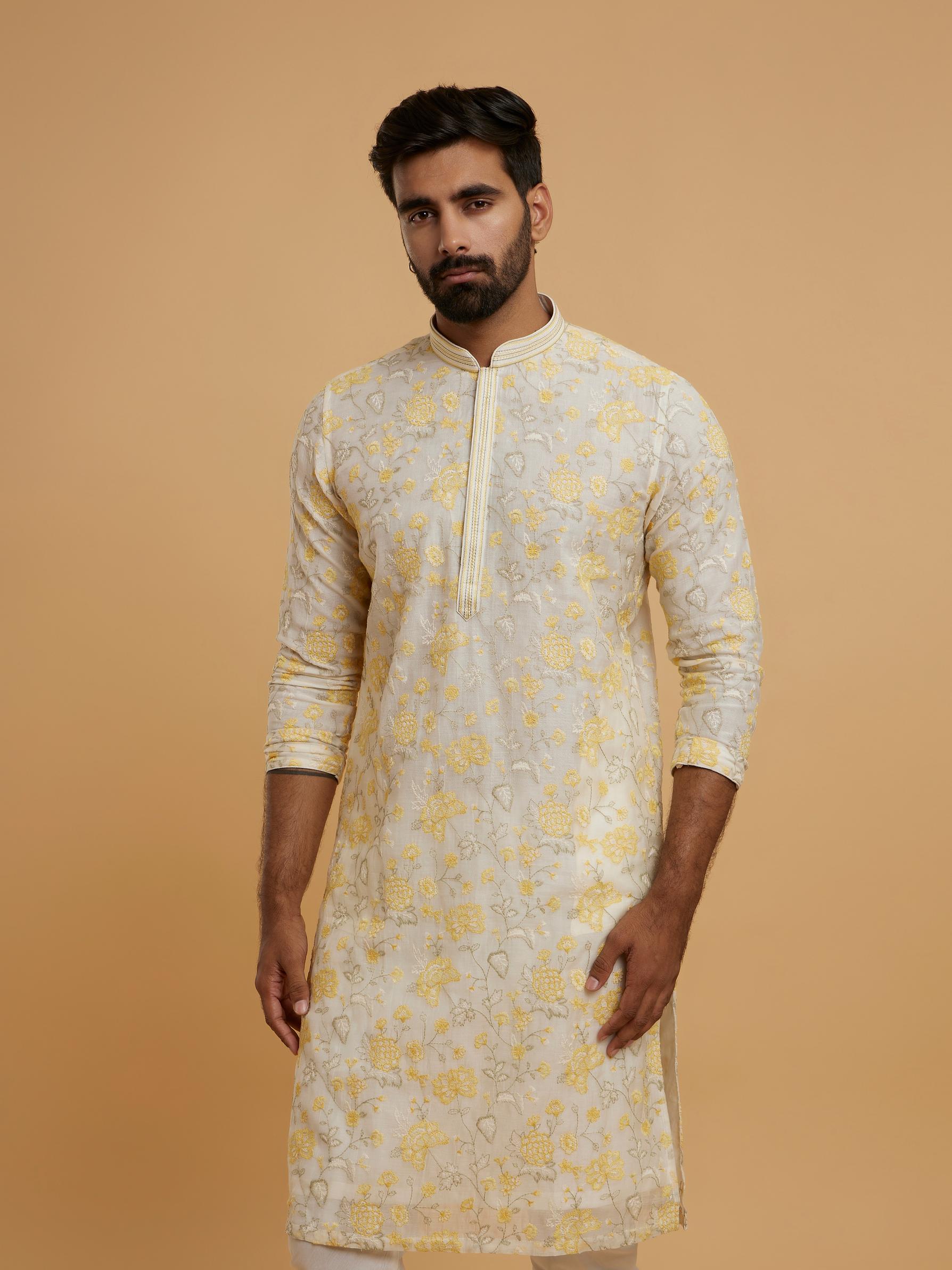Twamev Men Twilight Beige Chanderi Kurta Pajama