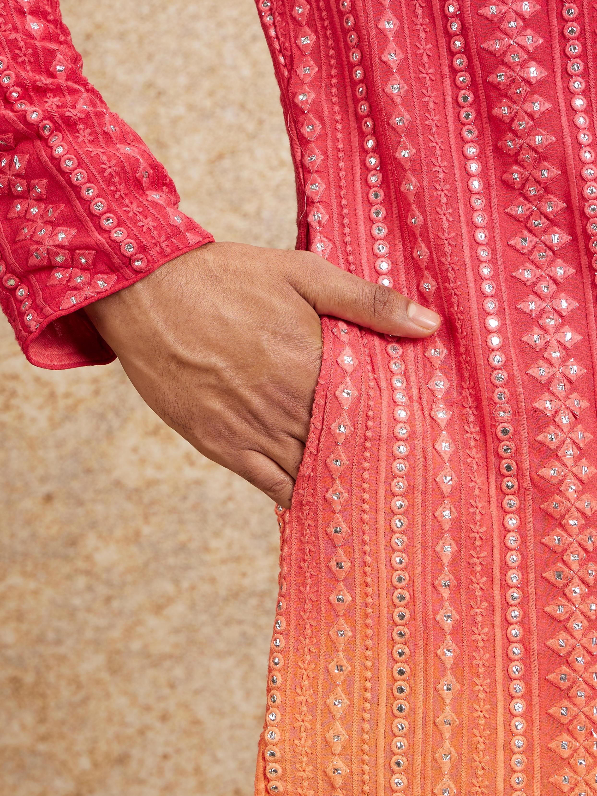 Twamev Men Ravishing Pink Georgette Kurta Pajama