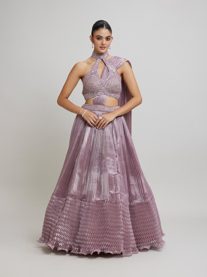 Twamev Women Dusty Pink Festive Lehenga